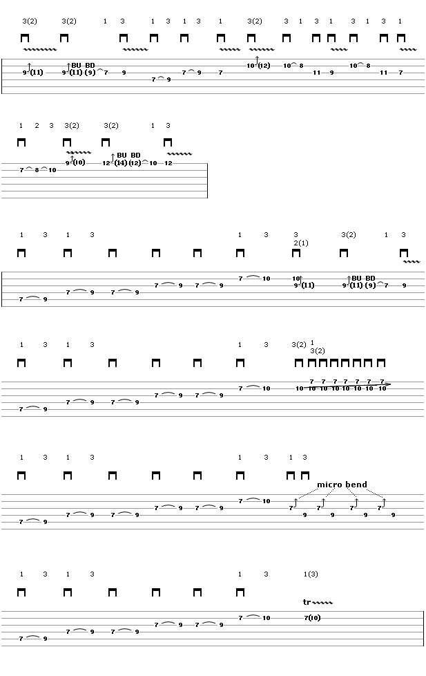 Vibrating String Bends Solo - Guitar Tablature